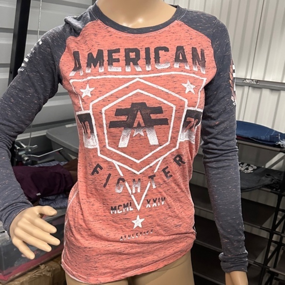 American Fighter women’s pink and gray long sleeve tee size small